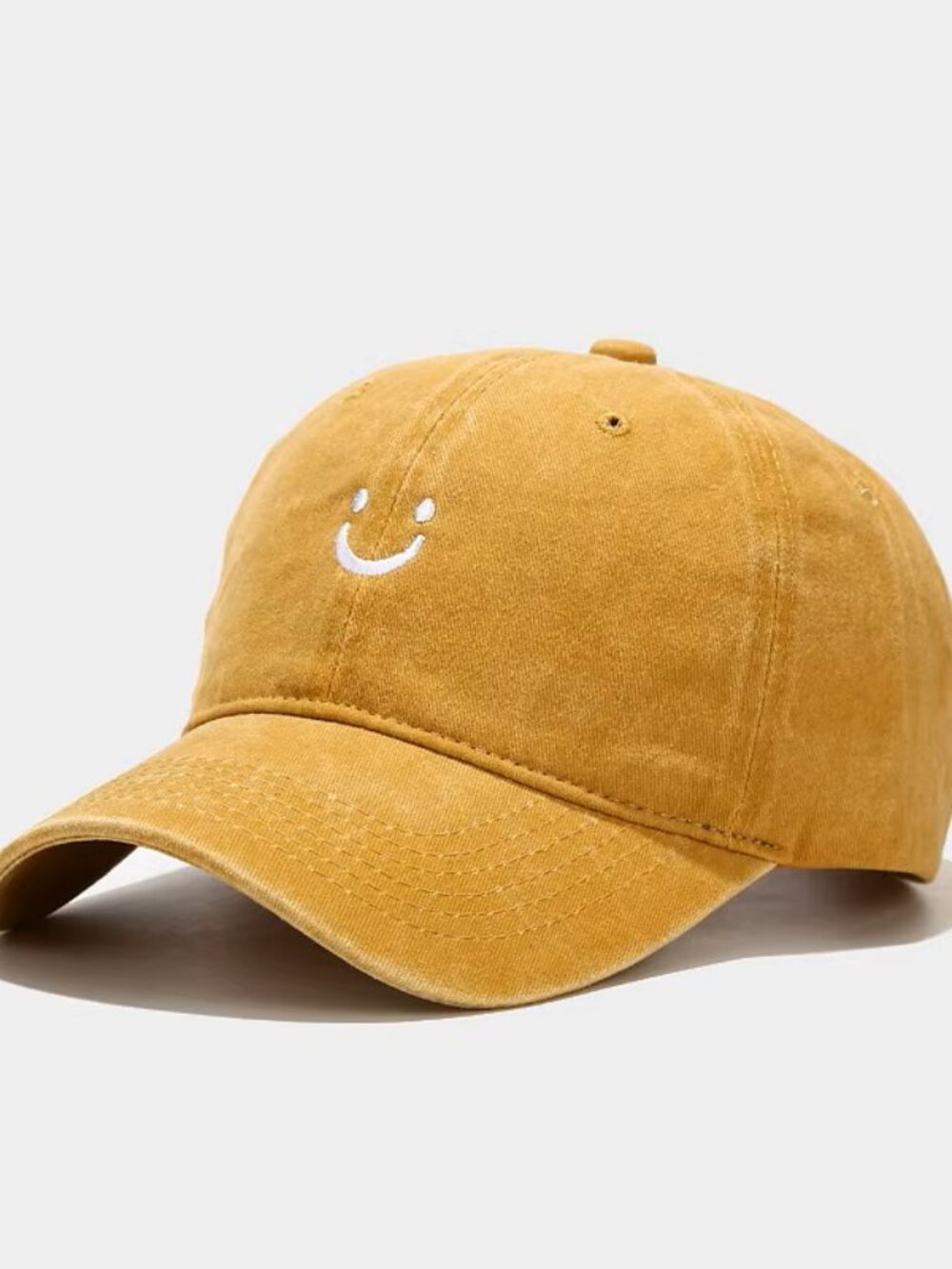 Yellow Vintage Washed Smile Face Dad Hat Adjustable Unisex Baseball Cap Cotton